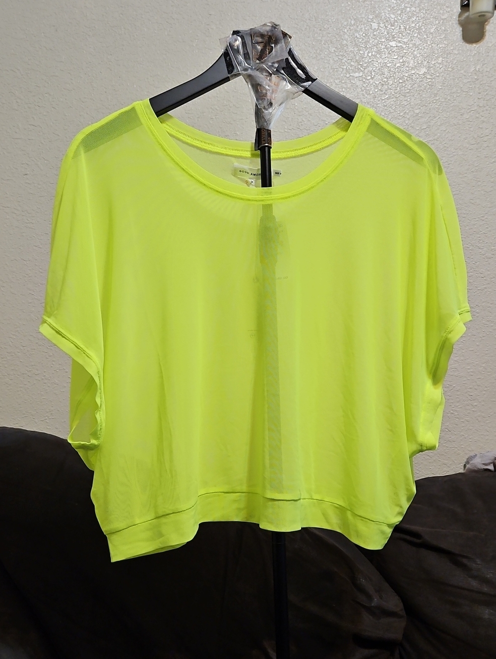 Good American Neon Lime Boxy Short Sleeve Crop Top